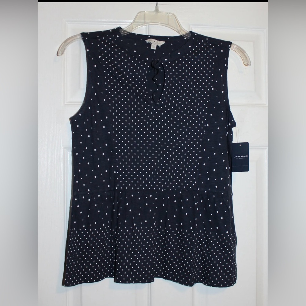 Lucky Brand Women's M Navy Blue Polka Dot Sleeveless Blouse Shirt Top NWT